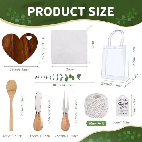 55Pcs Baby Shower Prizes for Game Winners 6 Sets Charcuterie Board with Spoons Butter Spreaders Forks Plaid Towel Thanks Card and Gift Bags for Bridal Shower Favors Party (Heart Shaped) - Image 3