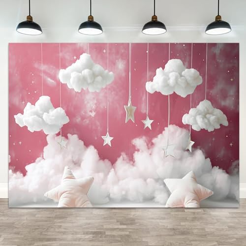 10x7ft Cloud Backdrop Sky Starry Star White Pink Photography Background Baby Shower Banner for Girl Baby Birthday Party Decoration Newborn Photoshoot Prop Cake Smash Photo Booth Prop by ASDCXZ