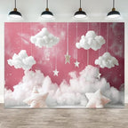 12x8ft Cloud Backdrop Sky Starry Star White Pink Photography Background Baby Shower Banner for Girl Baby Birthday Party Decoration Newborn Photoshoot Prop Cake Smash Photo Booth Prop by ASDCXZ