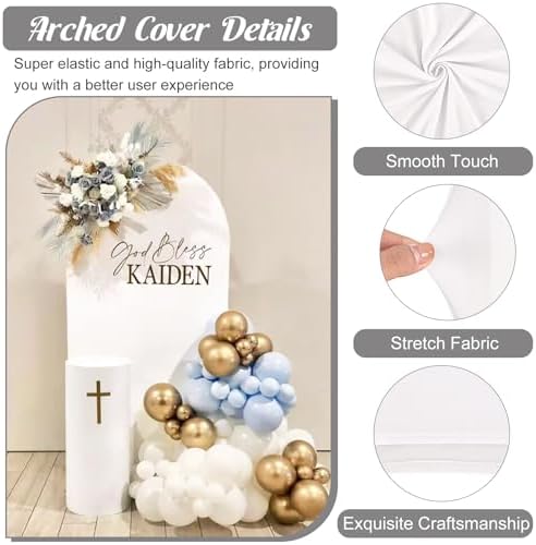 Metal Arch Stand and Cover Set,1 White Spandex Fitted Backdrop with 1 Gold Wedding Arched Stand Frame for Parties Birthday Baby Shower Bridal Banquet Decoration (7.2FT) - Image 6