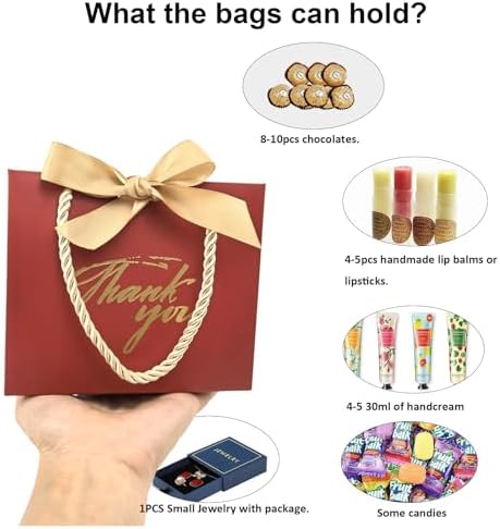 TKSBAG 100 Pack Small Thank You Gift Bags with Handles, 5.5''x 2.3''x4.7'' Mini Red Gift Bags Bulk for Baby Shower, Birthday, Wedding, Party Favors, Mother's Day - Image 4