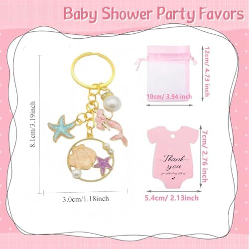 24 Sets Baby Shower Favors for Cute starfish shells Keychain with White Organza Bags, and Thank You Tags for Gender reveal ideas Party Supplies(24set) - Image 3