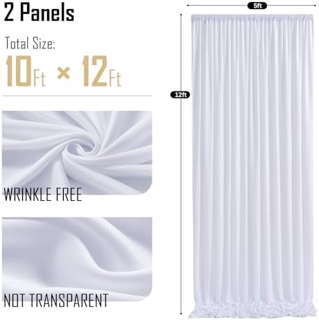 gogoparti 10x12ft White Backdrop Curtain for Wedding Parties, 2 Panels (5x12 ft Each) Wrinkle-Free Dackdrop Curtains, Silky Draping Fabric for Birthday Party, Baby Shower, Photo Background - Image 6