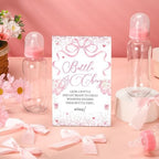 Trelaco 12 Pcs Pink Bow Themed Baby Shower Game Bottle Chug Wooden Sign Set - Image 2