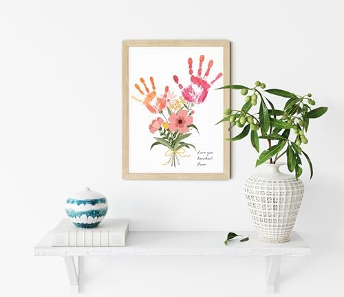 TwoDays Flower Bouquet Handprint Art Craft DIY Kit, Unique Gifts for Mom From Daughter or Son for Mother's Day Birthday Christmas, Gift for Grandma.(12" X 16", With Wood Frame) - Image 5