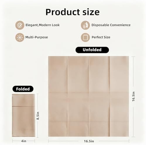 KAMMAK Khaki Napkins Disposable with Pocket 100 Pack Cloth like Paper Dinner Napkins Folded Hand Towel for Party Decoration, Wedding Reception, Bathroon and Kitchen (16.5 x 16.5 inch) - Image 6
