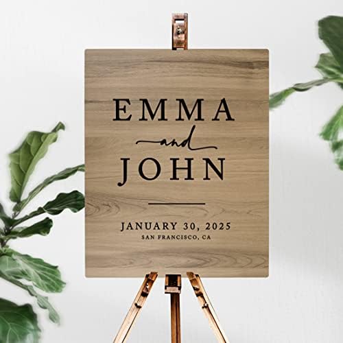 Andaz Press Large Wooden Welcome Sign for Wedding Rustic Welcome Sign 16" x 20" Custom Names Date & Location Modern Wedding Signage English Oak MDF Wood Finish Wedding Reception Indoor Outdoor Signs - Image 2