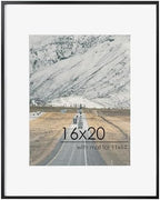 FLYJOE 16x20 Metal Picture Frame For Wall With Mat For 11x14, 16''x20'' Aluminum Photo Frames With Tempered Glass, Minimalist Modern Poster Frame Horizontally Vertically Set of 3, Black by FLYJOE
