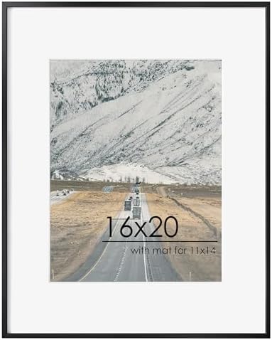 FLYJOE 16x20 Metal Picture Frame For Wall With Mat For 11x14, 16''x20'' Aluminum Photo Frames With Tempered Glass, Minimalist Modern Poster Frame Horizontally Vertically Set of 3, Black by FLYJOE