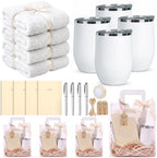 4 sets Baby Shower Prizes for Game Winners Baby Shower Favors Gifts including 12 oz Coffee Cups Notebooks Towels Pens Thank You Cards Raffia Gift Bags by Bumaeu