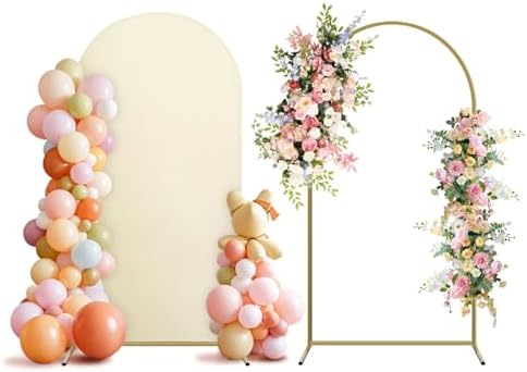 Arch Backdrop Stand and Cover Set, Metal Balloon Arch Backdrop 6ft, Gold Arched Stand Frame for Wedding, Parties,Birthday, Backdrop Decorations (Beige,6ft) by Holldoor