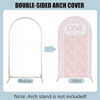 One Silly Goose Arch Backdrop Cover 7.2FT Pink Plaids Stretchy Arched Stand Cover for Baby Girls 1st Birthday Baby Shower Party Decoration - Image 4