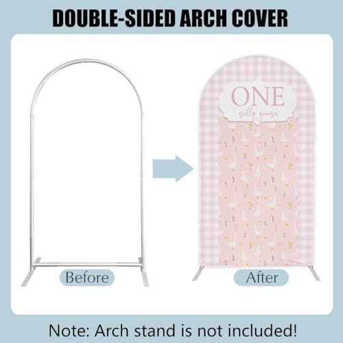 One Silly Goose Arch Backdrop Cover 8FT Pink Plaids Stretchy Arched Stand Cover for Baby Girls 1st Birthday Baby Shower Party Decoration - Image 5