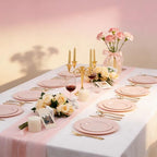 FLOWERCAT 100PCS Pink Plastic Plates - Heavy Duty Pink Party set Disposable serve for 50 guests -10 inch Dinner + 7 inch Dessert/Salad Plates for Easter,Birthday Party,Mother's Day - Image 6