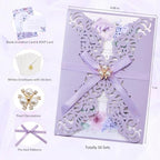 50pcs Purple Wedding Invitations with Envelopes and Rsvp Cards Luxury Pearl - Image 2
