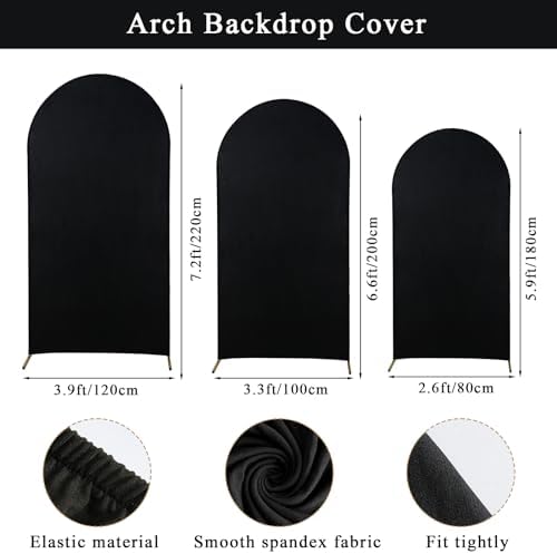 Gawicpy Wedding Arch Backdrop Stand Set Metal Arch Backdrop Stand with Wedding Arch Cover, Wedding Balloon Arch Backdrop Stand for Birthday, Baby Shower, Anniversary (Black, 5.9FT+6.6FT+7.2FT) - Image 2