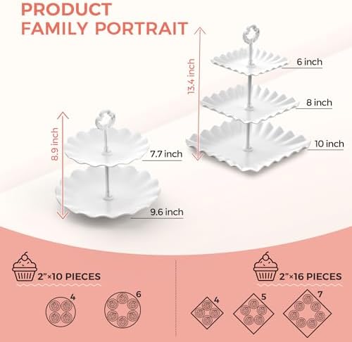 12Pcs Dessert Table Display Set, Cupcake Stand, 3-Tier Cup Cake Tower Stands & 2-Tiered Cake Holder, Treat Food Platters Serving Trays for Tea Party, Baby Shower, Bridal, Wedding, Birthday, Plastic - Image 3