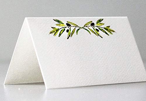 Nancy Nikko Place Cards with Green Leafy Olive Branch for Weddings, Showers, and Dinner Parties. Table Tent Style, Scored for Easy Folding. Available in Pkgs of 12/25 / 50 (50) by NancyNikko