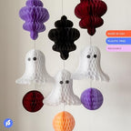 Eco-Friendly Paper Party Decoration Set - Halloween Ghost Party Honeycomb - Made in the USA Plastic-Free FSC Sustainable Recyclable Reusable Pack - Image 2