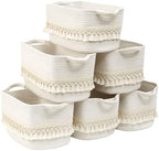6 Pack Storage Basket for Shelves, Boho Cotton Rope Storage Bins with Heavy Tassel, Shelf Baskets Large Woven Baskets for Organizing, Cube Organizer Bins, Baby Laundry Basket for Clothes, Toys, Pets by Degeyoyo