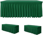 2 Pack Spandex Table Skirts 8ft,Hunter Green for Christmas Decor by HolidayIdeas