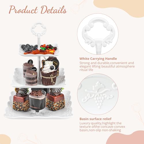 11Pcs Dessert Table Display Set, White Cupcake Stand Set with 3-Tier & 2-Tier Dessert Stands, 10" Plastic Cake Stand & Serving Trays for Wedding, Birthday, Baby Shower, Party&treat table displays set - Image 4