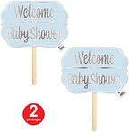 Beistle Foil “Welcome to the Baby Shower” Yard Signs – 2-Pack Double-Sided Blue Cardstock Lawn Displays with Silver Foil on Wooden Stakes, Outdoor Baby Boy Greeting Decor, 10" x 14½" - Image 3