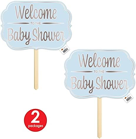 Beistle Foil “Welcome to the Baby Shower” Yard Signs – 2-Pack Double-Sided Blue Cardstock Lawn Displays with Silver Foil on Wooden Stakes, Outdoor Baby Boy Greeting Decor, 10" x 14½" - Image 3
