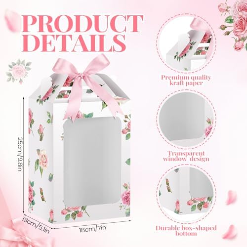 Eaasty 24 Pcs Pink Floral Gift Boxes with Window 9.8 x 7 x 5.1 Inch - Image 2