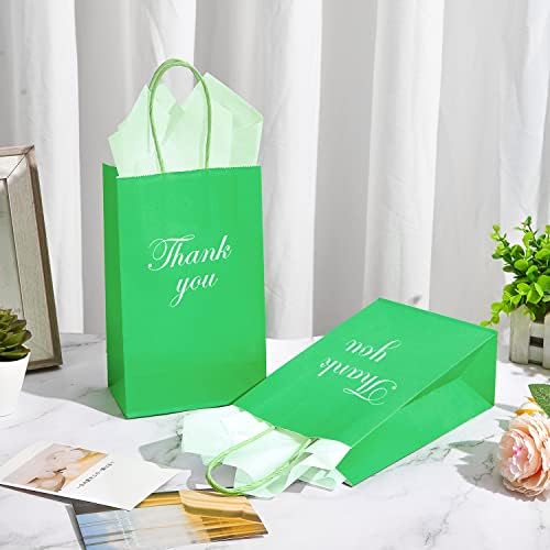 DjinnGlory 100 Pack Small-Sized Green Paper Gift Bags with Handles Bulk for Business Boutiques, Party Goodies, Holidays, Graduation, 9''x5.5''x3.15'' - Image 5