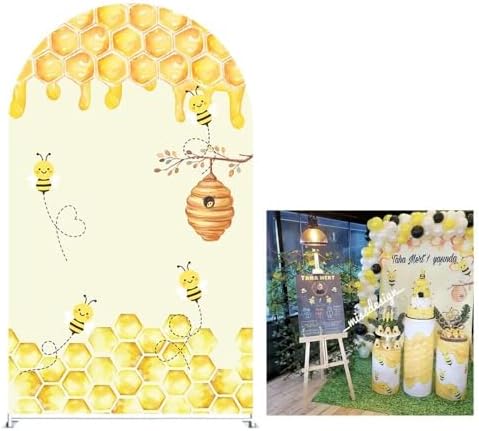 Cute Bee Baby Shower Arched Fabric Backdrop Covers Honeycomb Sweet Honey Arch Stand Cover for Birthday Party Decoration(Cover Only) - Image 2