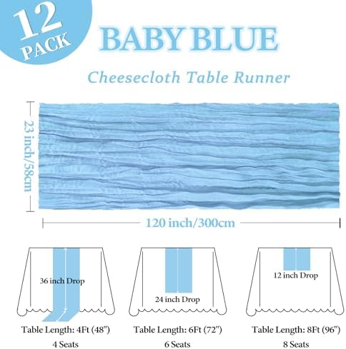12 Pack 23 x 120 Inch Baby Blue Table Runner 10Ft Cheesecloth - Image 2