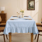 Romanstile Gingham Ruffled Tablecloth Rectangle, 60 x 102 Inch, Light Blue - Image 2