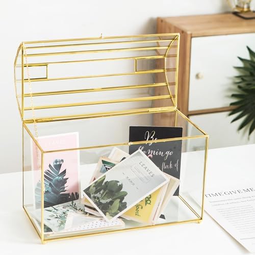 Wedding Card Box with Slot, 12.2'' Large Glass Card Boxes for Reception, Gold Cards Holder, Clear Decorative Storage Box with Lock for Baby Shower, Birthday Party, Christmas, Bridal Shower - Image 2