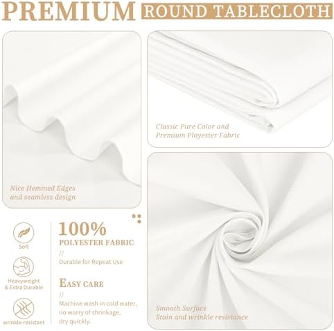 Showgeous 120 Inch Ivory Round Tablecloths, Polyester Table Covers - Image 4