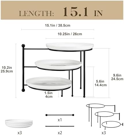 MALACASA Round 3 Tier Serving Tray, 10 Inch White Porcelain Dessert Stand - Image 2