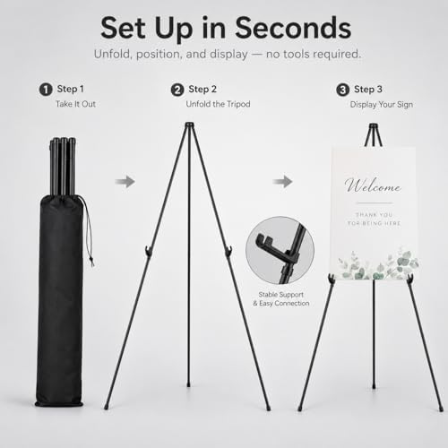 RRFTOK 3 Pack 63 in Sign Easel Stands, Instant-Fold Tripods with Bags - Image 3