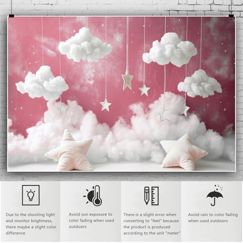 YongFoto Cute Sky Clouds Star Pink Backdrop 7x5ft Kids Photography Background Boy Girl Birthday Baby Shower Cradle Ceremony Party Banner Child Portrait Photoshoot Wallpaper Photo Studio Booth Props - Image 6