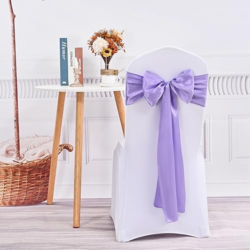 100 Pieces Lavender Satin Chair Sashes for Wedding Reception Party Hotel Home Kitchen Decoration-Lavender - Image 4