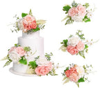 TINGE TIME 3Pcs Pre-made Cake Toppers，Silk Artificial Flowers Decor，Cake Decorations for Weddings, Birthdays, Party,Baby Shower,Celebration (PeachPink&White) - Image 2