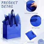 Qilery 50 Pcs Wedding Paper Gift Bags Bulk with Tissue Paper Small Gift Bags with Handle and Tags for Birthday Wedding 4th of July Party Business(Dark Blue,4.7 x 2.4 x 3.9'') - Image 2
