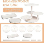 GENMOUS Wood Cake Stands Set of 3, 4 Tier Serving Tray Cupcake Stand, Beaded Rustic Dessert Tower, Round Rectangular Dessert Trays Platters for for Wedding Baby Shower Tea Party (White) - Image 6