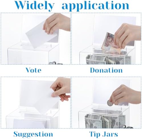4 Pcs Donation Box, Clear Acrylic Raffle Ticket Boxes with Slot Tip Box with Lock and Sign Holder Suggestion Ballot Boxes for Fundraising Donation Voting Raffle Secure Storage, 6.1'' x 4.3'' x 3.8'' - Image 5