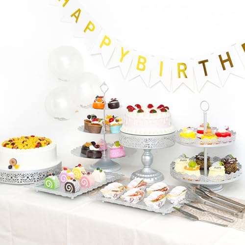 11Pcs Silver Cake Stand Set, Metal Dessert Table Display Set - Image 5