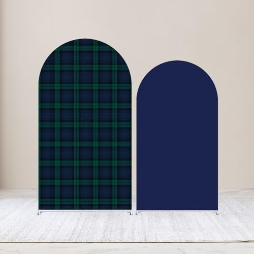 Set of 2 Tartan Plaid Arch Backdrop Cover Tartan Tiles Spandex Stretchy Arch Cover for Bear Birthday Party Boys Baby Shower Banquet Decoration (6FT 7.2FT,Blue Green) - Image 2