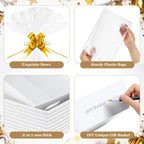 AFOROEOA 6 Pack White Gift Baskets Empty, 10x8 Thick Paper Basket with 6 Clear Bags and 6 Pull Bows, White Empty Gift Baskets for Wedding Bridal Shower Baby Shower Easter Birthday Wrapping - Image 3