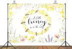 12x8ft Fabric Sweet Honey Bee Baby Shower Backdrop Banner, A Little Honey is on The Way Theme, Floral Honeycomb Design with Yellow and Pink Flowers Gender Reveal Party Decoration - Image 2
