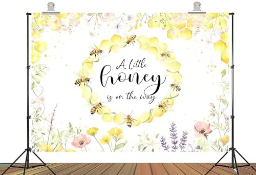 10x5ft Fabric Sweet Honey Bee Baby Shower Backdrop Banner, A Little Honey is on The Way Theme, Floral Honeycomb Design with Yellow and Pink Flowers Gender Reveal Party Decoration - Image 2