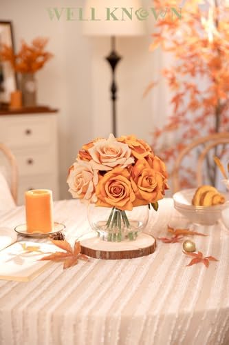 Artificial Flowers in Vase with Faux Water, Burnt Orange Rose Arrangement - Image 2