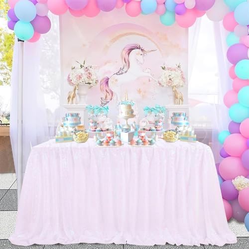 SoarDream Iridescent White Sequin Tablecloth 90"x156" Wedding Table Cloth by SoarDream